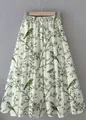 Falda plisada bohemia de talle alto con un elegante estampado de aves y flores verdes - Blanco