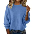 Cozy light blue loose fit crewneck knit sweater for women stylish retro winter wear - Blue