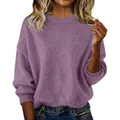 Fashionable soft purple loose retro style round neck short sweater for women variant - Purple