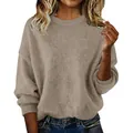Soft taupe brownish crew neck oversized cropped knit sweater for women casual style - Apricot