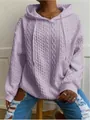 Sudadera con capucha en punto trenzado lavanda para mujer con diseño texturizado - Púrpura