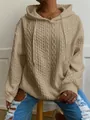 Elegante sudadera con capucha beige para mujer con punto de trenza jacquard suave. - Caqui