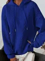 Elegante sudadera azul real con capucha para mujer con diseño jacquard trenzado para primavera - Azul