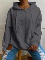 Sudadera con capucha gris para mujer con textura de trenzas, top informal de manga larga - Gris oscuro