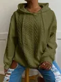 Sudadera con capucha verde militar con elegante diseño de trenzas, cordón y textura - Verde Militar