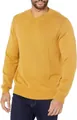 Close-up of men's mustard yellow V-neck knit sweater with ribbed texture and cuffs. - S / Top (SY679#) / Gold