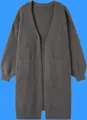 Graue lange Strickjacke mit offener Vorderseite und zwei funktionellen Vordertaschen - S / Grau