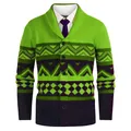 Detailed look at the vibrant green and purple geometric pattern of the men's cardigan - S / Tops / Green