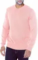 Close-up of men's pink V-neck knitted sweater showing the fine texture and ribbed hem. - S / Top (SY679#) / Pink