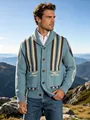 High-quality men's American vintage shawl collar cardigan featuring unique jacquard stripes - S / Tops / Sky Blue