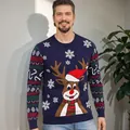 Festive marineblauwe kersttrui voor heren met een rendier- en sneeuwvlokontwerp - Donkerblauw