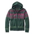 Green knitted hooded cardigan for men with pink geometric pattern and zip closure. - S / Tops / Deep Pink