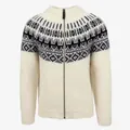 Premium men's casual slim fit knit cardigan featuring Nordic jacquard patterns and full zip - S / Tops / Off White