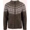 Stylish men's slim-fit jacquard zip-up sweater featuring classic Nordic Fair Isle pattern - S / Tops / Coffee
