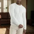 Jersey clásico blanco de punto de ochos para hombre con cuello redondo para invierno - S / Tops / Blanco