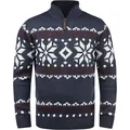 Maglione in maglia Fair Isle retrò da uomo con colletto a metà zip e motivo a fiocchi - Taglia S / Top / Blu navy