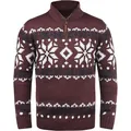 Maglione da uomo in maglia slim fit con mezza zip e motivo a fiocchi di neve - Taglia S / Top / rosso-marrone