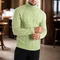 Jersey de cuello alto trenzado de primera calidad para hombre en color verde claro - S / Tops / Amarillo claro