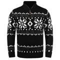 Maglione vintage in maglia da uomo con mezza zip e motivi geometrici a fiocchi di neve - Nero