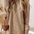 Pull tunique oversize en maille torsadée beige avec motif losanges pour femme. - S / Hauts / Chameau