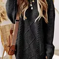 Pull ample rétro de style japonais à mailles torsadées en gris anthracite pour les femmes - S / Hauts / Noir