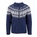 Men's slim fit navy blue zip-up knit cardigan with classic Nordic Fair Isle pattern - Blue