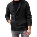 Klassische dunkelgraue Herren-Strickjacke mit Schalkragen und zweireihigen Knöpfen - Schwarz