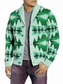 Men's fashion mint green shawl collar cardigan with geometric triangle knit patterns - S / Tops / Emerald Green
