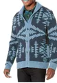 Men's vintage knit cardigan with blue geometric Aztec pattern and shawl collar - S / Tops / Light Blue