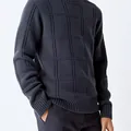 Pull col rond gris foncé pour homme avec motif grillagé 3D et coupe décontractée - S / Hauts / Gris foncé