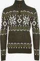 Maglione da uomo slim fit con mezza zip e motivo vintage a fiocchi di neve Fair Isle verde - Taglia S / Top / Verde militare