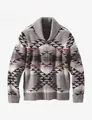 Vintage men's shawl collar knit cardigan with stylish geometric pattern and front zipper - S / Tops / Gray