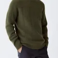 Pull en maille vert olive pour hommes avec col rond et motif à carreaux - Vert Militaire