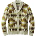 Strickjacke für Herren mit Schalkragen und geometrischem Muster im Ethno-Stil, Braun - Neongelb
