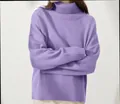 Close-up of a soft purple turtleneck pullover sweater for a comfortable casual look - S / Tops / Purple