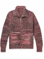 Stylish pink and black melange knit zip-up cardigan for men with a high neck collar design - S / Tops / Rose Red