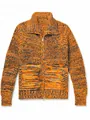 Fashionable men's loose fit zip-up chunky knit cardigan sweater in vibrant orange color mix - S / Tops / Orange