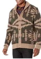 Men's vintage geometric pattern knitted cardigan sweater with shawl collar and buttons - S / Tops / Camel