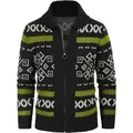 Men's stylish slim fit knitted zip-up cardigan featuring black, green, and white geometric patterns - S / Tops / Yellow-Green