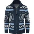 Stylish men's navy blue knitted cardigan featuring a geometric pattern and front zipper - Light Blue