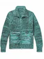 Stylish men's fashionable gradient green knitted cardigan with zipper and turndown collar - S / Tops / Emerald