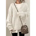 Cozy oversized cable-knit sweater for women in creamy white featuring a unique v-neckline - S / Top (SY651#) / White