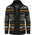 Men's knitted cardigan sweater with geometric patterns and front zipper closure - Camel