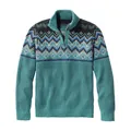 Maglione in maglia verde petrolio da uomo con mezza zip e motivo geometrico a zigzag - Taglia S / Top / Ciano