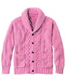 Klassischer rosa Zopfstrick-Cardigan für Herren mit modischem Schalkragen und Knöpfen - Pfirsich