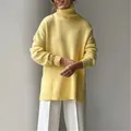 Cozy yellow oversized turtleneck knit sweater for women, perfect for autumn winter style. - S / Tops / Yellow