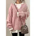 Maglione in maglia a trecce rosa alla moda da donna con design oversize vestibilità - Rosa