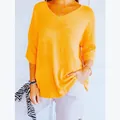 Close-up detail of a vibrant orange V-neck knit sweater perfect for casual wear - S / Tops / Gold
