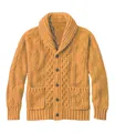 Gelbe Herren-Strickjacke mit Zopfmuster, Schalkragen und Knöpfen für den Alltag - Schokoladenbraun