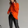 Chic orange high-neck loose knit sweater for women, fashionable for autumn and winter - S / Tops / Orange Red